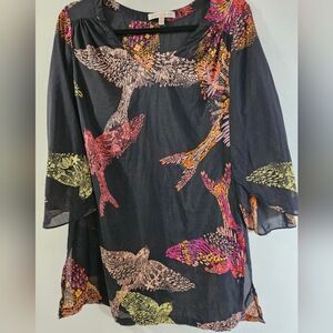 Tori Richard Silk Blend Bird-Print Tunic